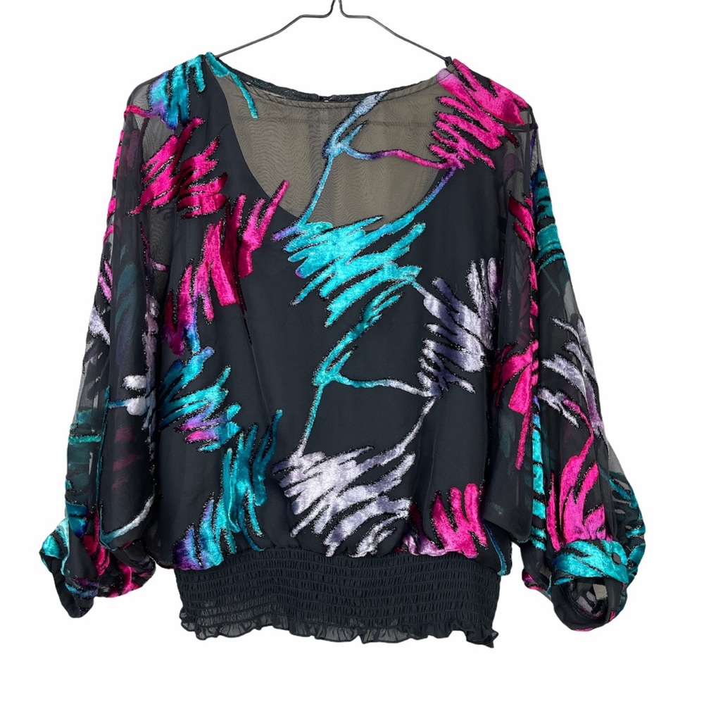 VTG 1970s Mesh Bold Scribble Blouse